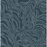A-Street Prints Massar Teal Modern Marbled Wallpaper roll with metallic silver swirls on deep teal
