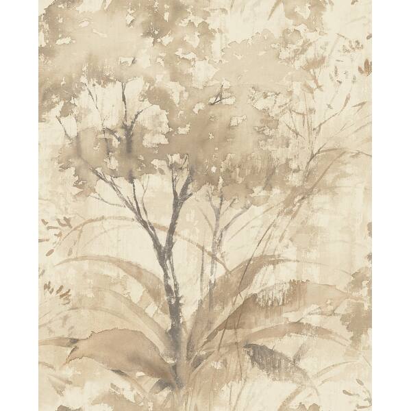 Mistwood Coffee Forest Wallpaper roll with dimensions and pattern in coffee tones