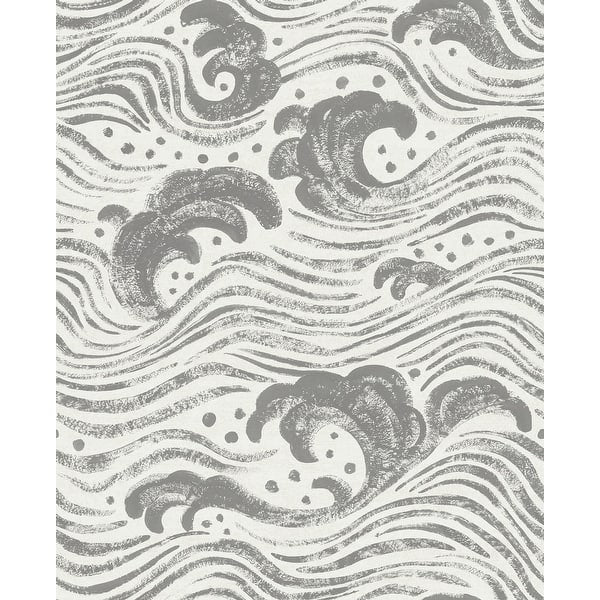 Swell Charcoal Ocean Wave Wallpaper roll and pattern