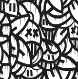 Bold Arrangements Black Peel & Stick Wallpaper with Graffiti Smiley Motif - Brewster AAS4878