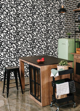 Bold Arrangements Black Peel & Stick Wallpaper with Graffiti Smiley Motif - Brewster AAS4878