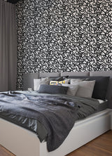 Bold Arrangements Black Peel & Stick Wallpaper with Graffiti Smiley Motif - Brewster AAS4878