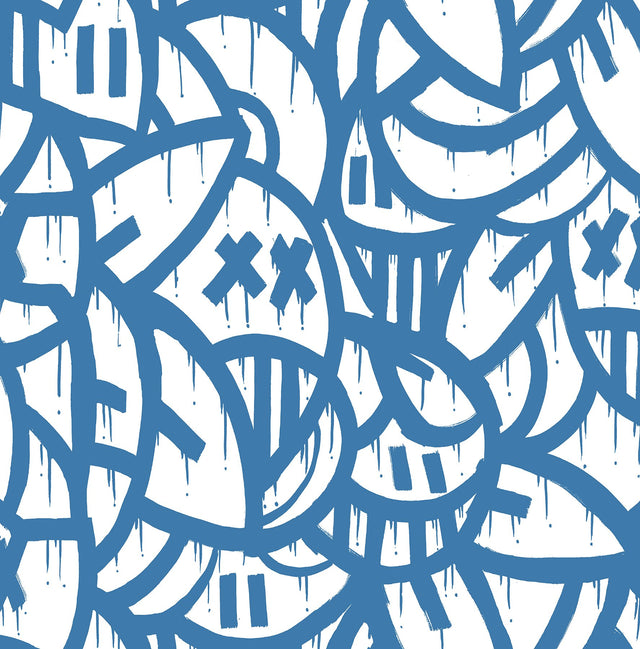 Bold Arrangements Blue Peel & Stick Wallpaper with Abstract Graffiti Motif - Brewster AAS4879