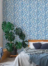 Bold Arrangements Blue Peel & Stick Wallpaper with Abstract Graffiti Motif - Brewster AAS4879