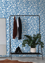 Bold Arrangements Blue Peel & Stick Wallpaper with Abstract Graffiti Motif - Brewster AAS4879