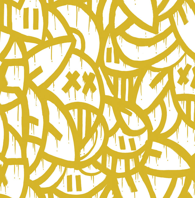Bold Arrangements Yellow Peel & Stick Wallpaper with Modern Abstract Graffiti Novelty Pattern - NuWallpaper AAS4880