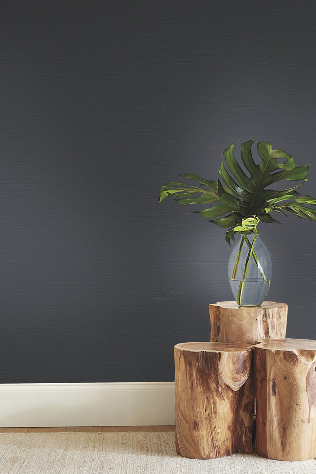 Sisal Grasscloth Black Wallpaper with Makasa Sisal Weave - York AB2195