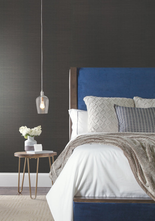 Sisal Grasscloth Black Wallpaper with Makasa Sisal Weave - York AB2195