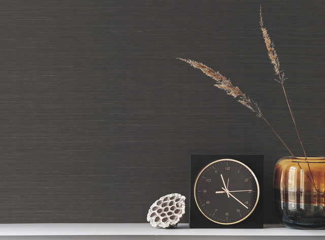Sisal Grasscloth Black Wallpaper with Makasa Sisal Weave - York AB2195