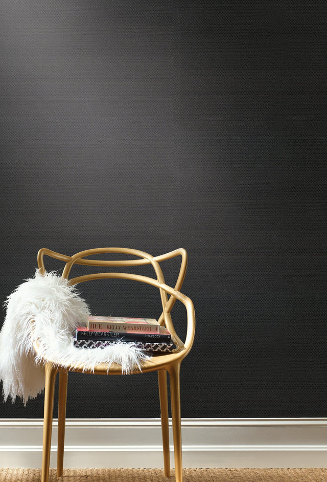 Sisal Grasscloth Black Wallpaper with Makasa Sisal Weave - York AB2195