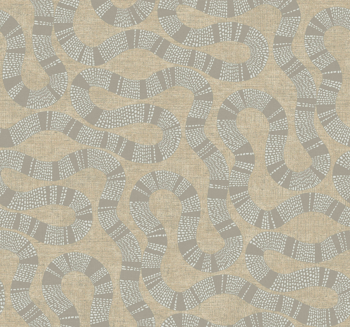 Ophidia Taupe Wallpaper by Antonina Vella AB3003 - Serpentine pattern in taupe, grey, and cream on a textured non woven backing from the Artifacts Collection