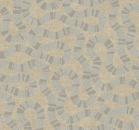 Ophidia Taupe Wallpaper by Antonina Vella AB3003 - Serpentine pattern in taupe, grey, and cream on a textured non woven backing from the Artifacts Collection