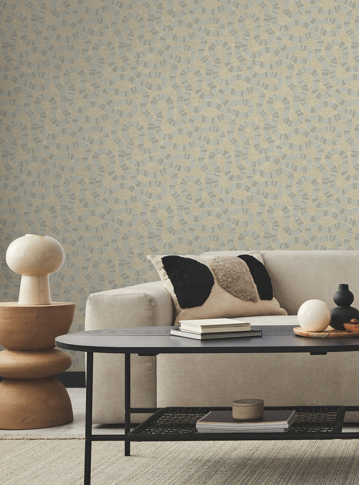 Ophidia Taupe by Antonina Vella Eclectic Serpentine Textured Non Woven Unpasted Sidewall Wallpaper from the Artifacts Collection - AB3003