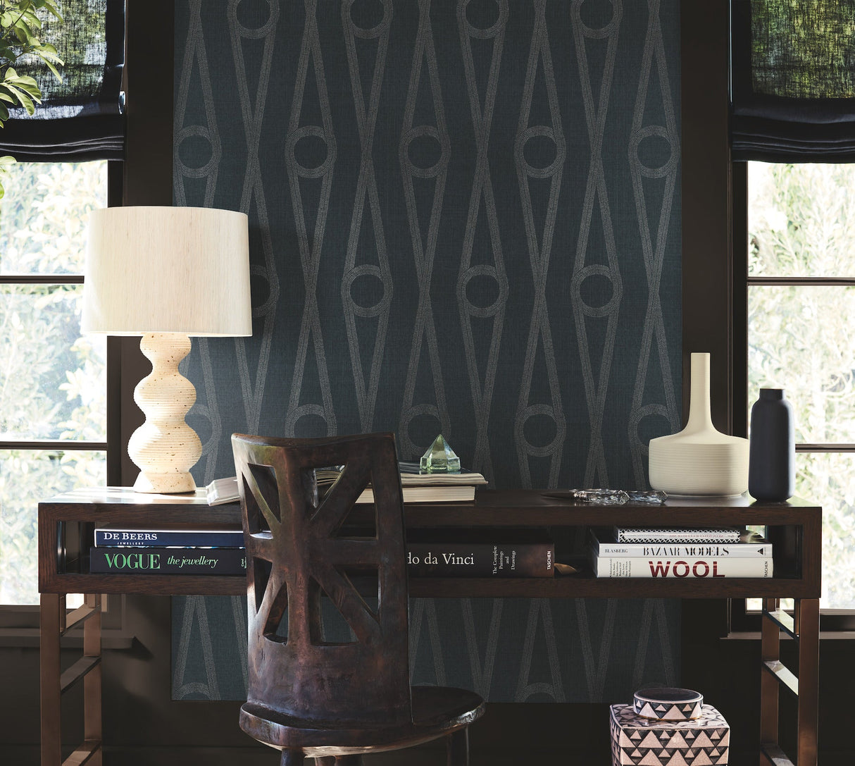 Henlein Indigo by Antonina Vella Ogee Geometric Wallpaper – York Designer Series AB3015
