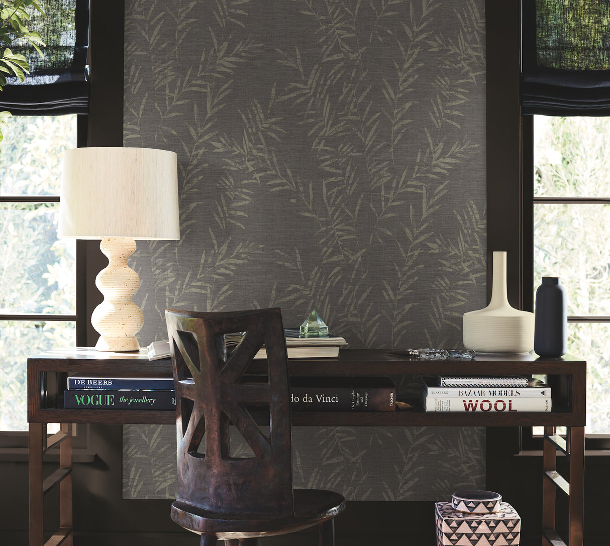 Allerton Bamboo Black by Antonina Vella Botanical Wallpaper - York Designer Series AB3061-Sample