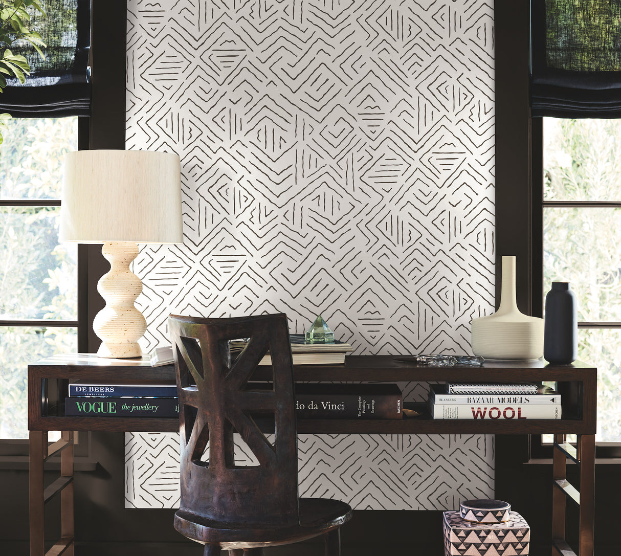Sirih Black by Antonina Vella Geometric Wallpaper- York Designer Series AB3081