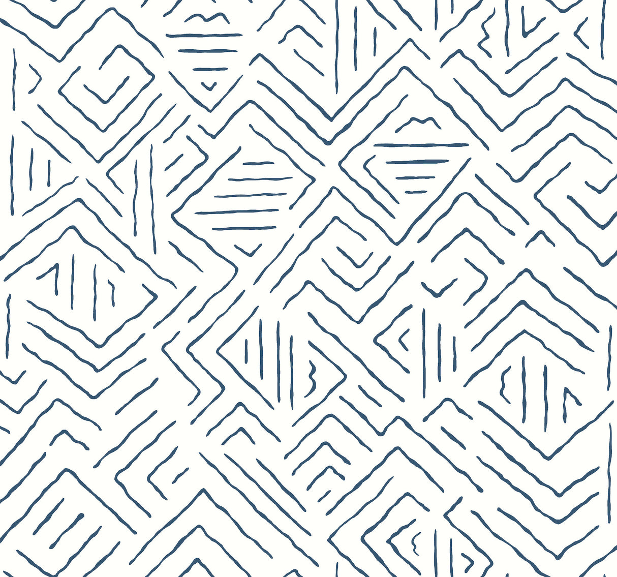 Sirih Navy geometric wallpaper by Antonina Vella – 27 in x 27 ft roll
