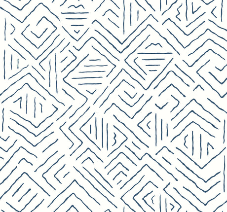 Sirih Navy geometric wallpaper by Antonina Vella – 27 in x 27 ft roll