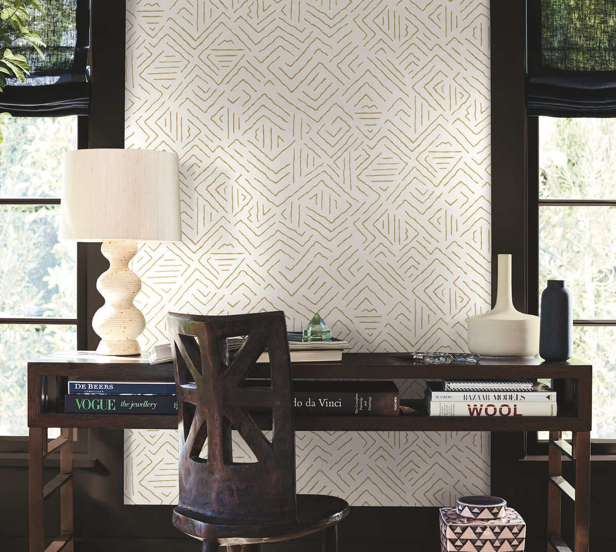 Sirih Ochre by Antonina Vella Geometric Wallpaper – York Designer Series AB3084
