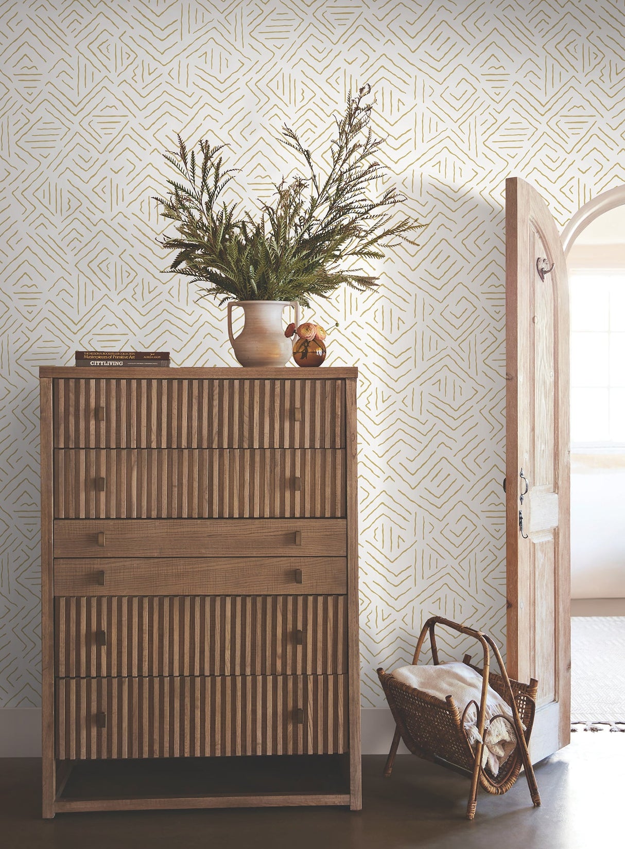 Sirih Ochre by Antonina Vella Geometric Wallpaper – York Designer Series AB3084