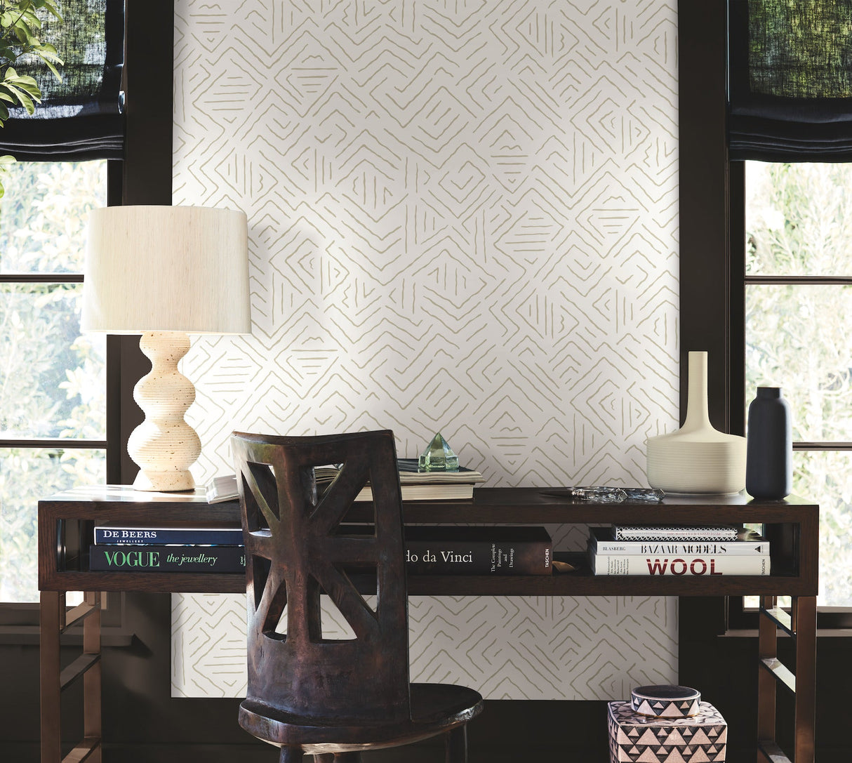 Sirih Beige by Antonina Vella Geometric Non Woven Wallpaper – York Designer Series AB3085