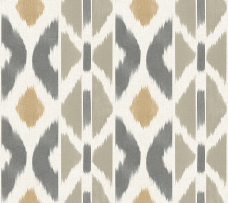 Patan Taupe geometric ikat stripe wallpaper by Antonina Vella, 27 in x 27 ft roll