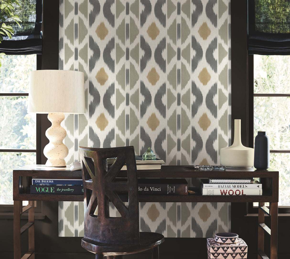 Patan Taupe by Antonina Vella Geometric Ikat Wallpaper – Antonina Vella AB3095