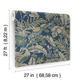Heronwood Navy by Antonina Vella Richly Illustrated Exotic Tropical Heron and Botanical Traditional Wallpaper - Artifacts Collection - AB3103