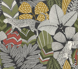 Antonina Vella Namiri Black wallpaper AB3112 with wildcat and tropical leaves