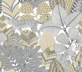 Antonina Vella AB3113 Namiri Neutral Wallpaper with wildcat and tropical leaves