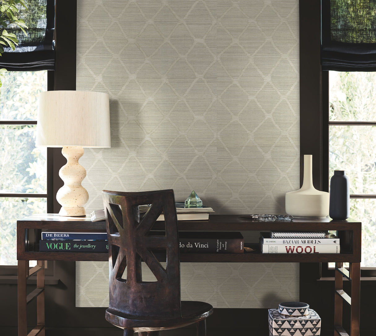 Tonga Putty by Antonina Vella Trellis & Lattice Grasscloth Wallpaper – AB3122