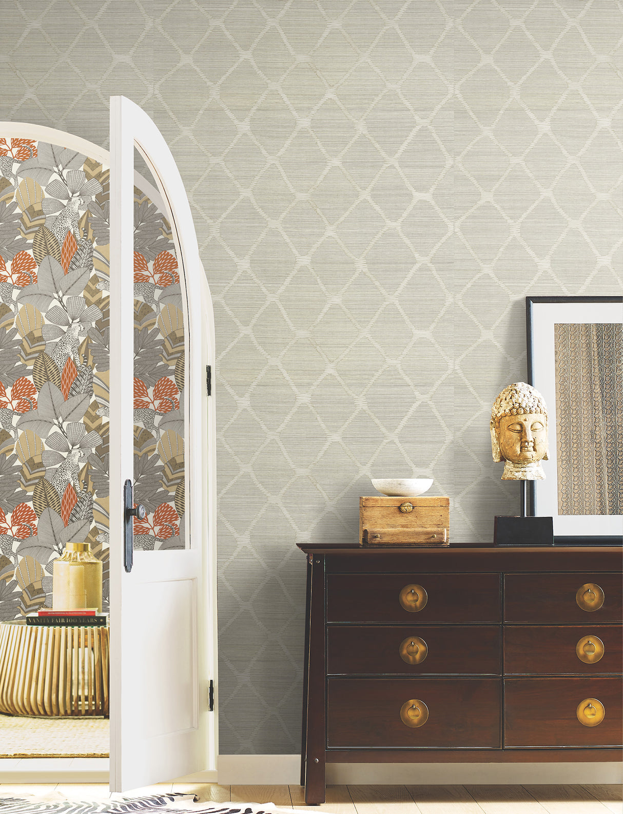 Tonga Putty by Antonina Vella Trellis & Lattice Grasscloth Wallpaper – AB3122