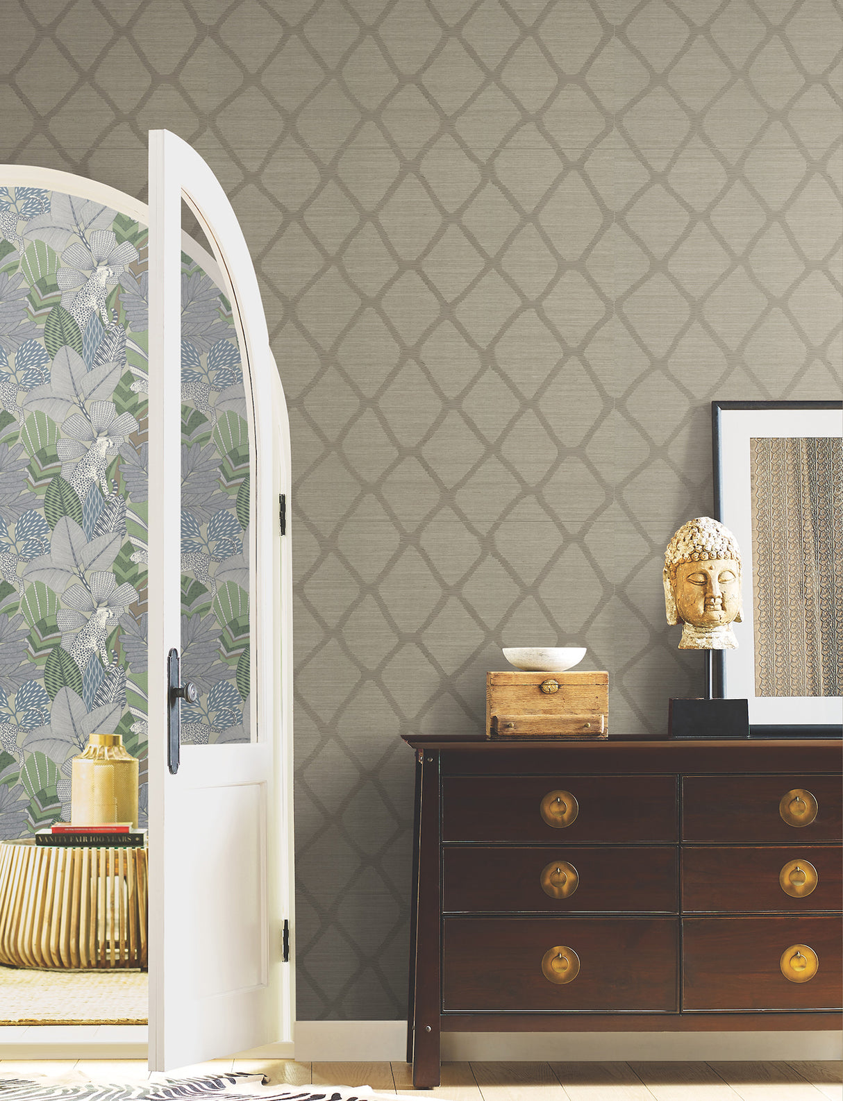 Tonga Taupe by Antonina Vella Trellis Grasscloth Wallpaper – York Designer Series AB3123