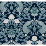 Plume Dynasty Navy Wallpaper with Peacock Damask Motif - York AC9103