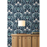 Plume Dynasty Navy Wallpaper with Peacock Damask Motif - York AC9103