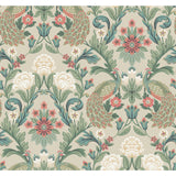 Plume Dynasty Taupe Wallpaper with Peacock Damask Motif - York AC9104