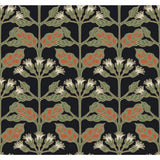 Tracery Blooms Black Metallic Wallpaper with Arts and Crafts Floral Pattern - York AC9113