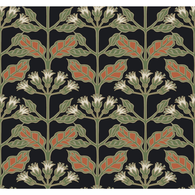 Tracery Blooms Black Metallic Wallpaper with Arts and Crafts Floral Pattern - York AC9113