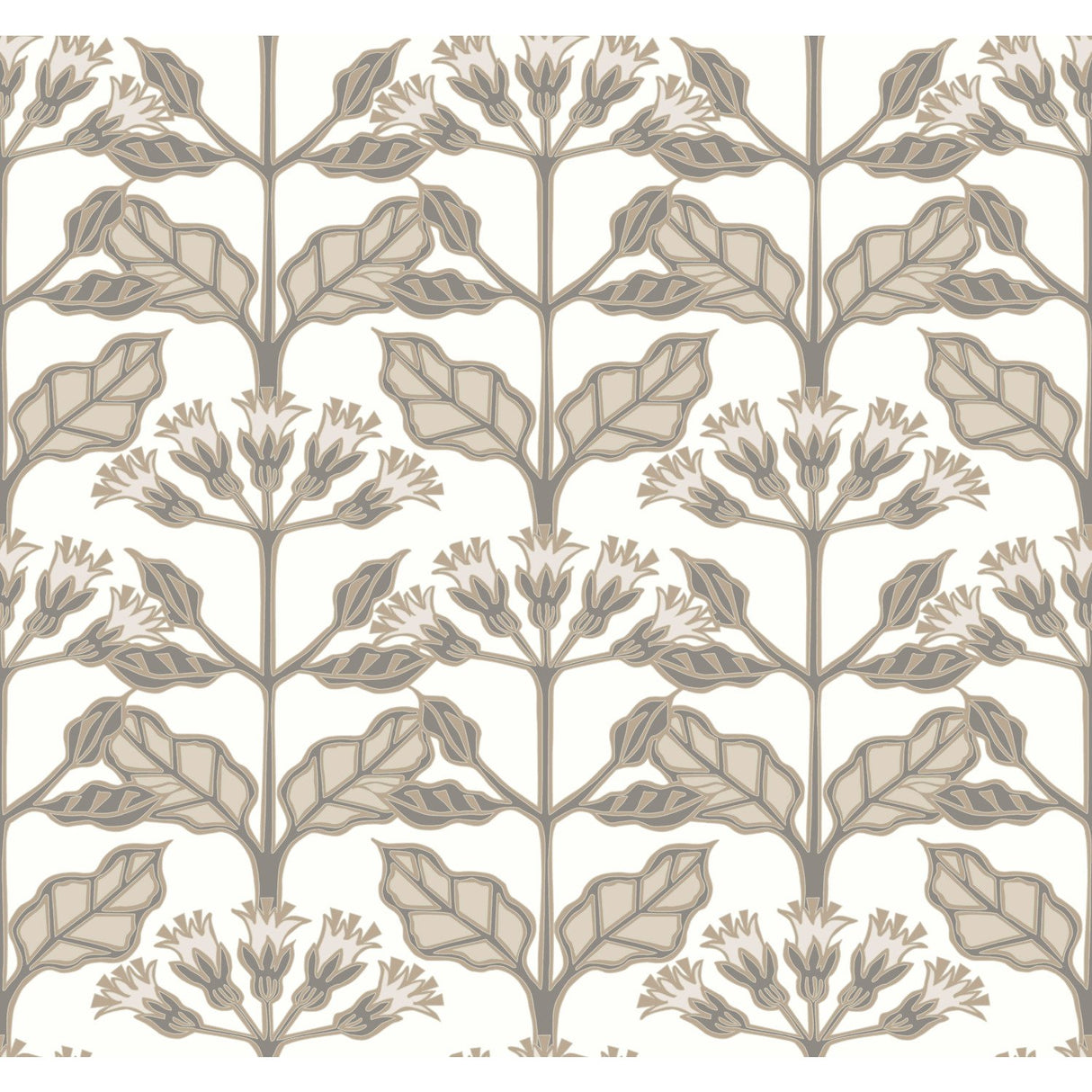 Tracery Blooms White Wallpaper with Arts & Crafts Floral Pattern - York AC9114