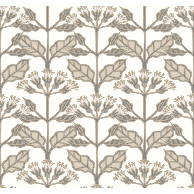 Tracery Blooms White Wallpaper with Arts & Crafts Floral Pattern - York AC9114