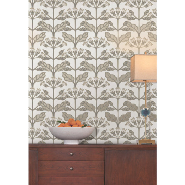 Tracery Blooms White Wallpaper with Arts & Crafts Floral Pattern - York AC9114