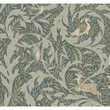 Woodland Tapestry Sage Wallpaper with Botanical Animals Motif - York AC9124