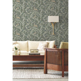 Woodland Tapestry Sage Wallpaper with Botanical Animals Motif - York AC9124