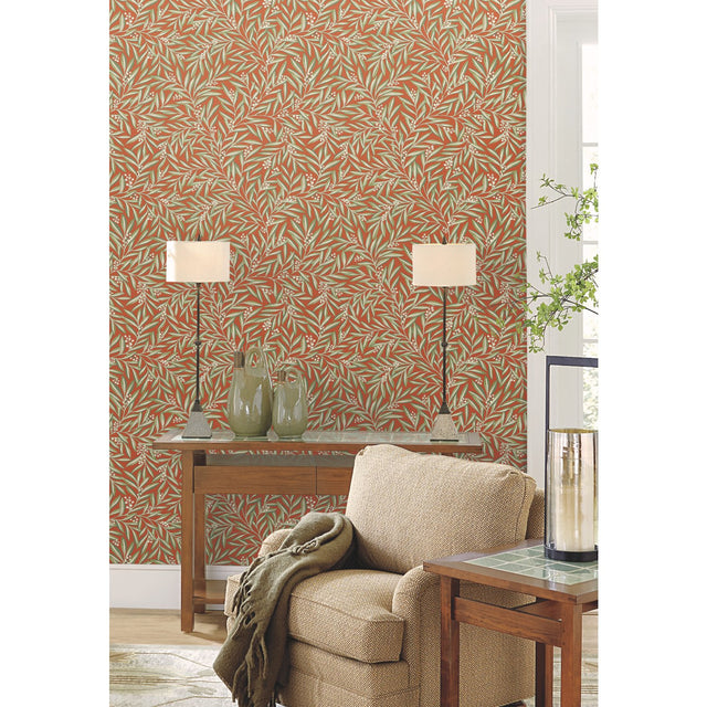 Rowan Rust Botanical Non Woven Wallpaper with Leaf and Berry Motif - York AC9131