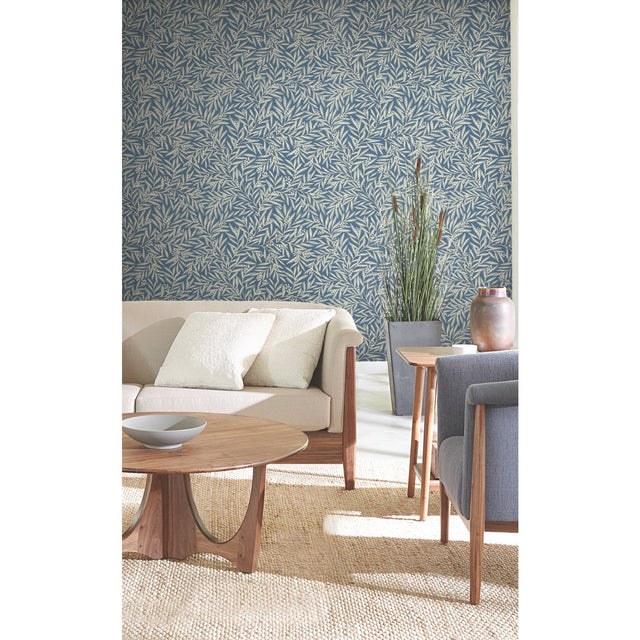 Rowan Dusty Blue Wallpaper with Botanical Berry and Leaf Motif - York AC9132