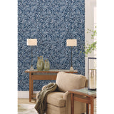 Rowan Navy Wallpaper with Botanical Berry and Leaf Motif - York AC9133