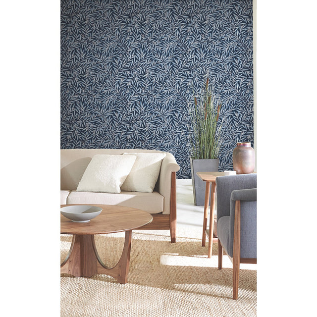 Rowan Navy Wallpaper with Botanical Berry and Leaf Motif - York AC9133