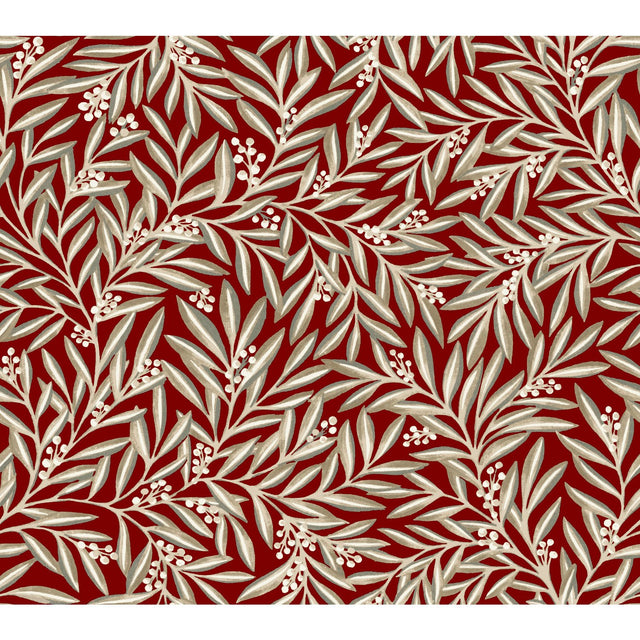 Rowan Red Botanical Non Woven Wallpaper with Leaf and Berry Motif - York AC9134