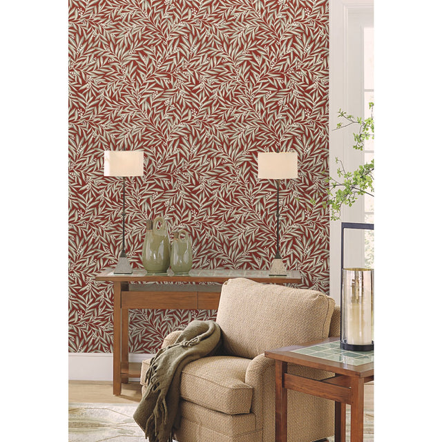 Rowan Red Botanical Non Woven Wallpaper with Leaf and Berry Motif - York AC9134