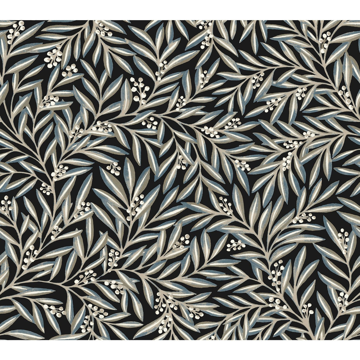 Rowan Black Wallpaper with Botanical Berry and Leaf Motif - York AC9135